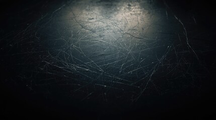 Surface displaying numerous thin scratches under a soft spotlight, revealing intricate details and a textured appearance.