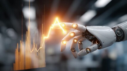 AI-Powered Market Insights: A sleek robotic arm interacts with dynamic financial data, symbolizing the transformative power of artificial intelligence in the modern market.