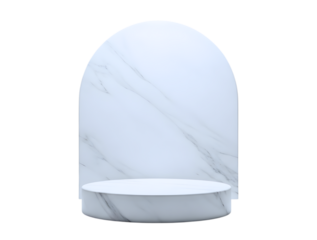 White marble arch podium for product display isolated on transparent background