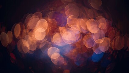 Warm and inviting blurred lights are displayed against a dark backdrop, forming a beautiful bokeh effect with soft focus.