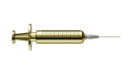 Golden syringe glistening, medical breakthrough, wealth, healthcare concept