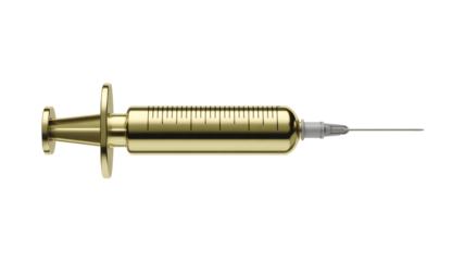 Golden syringe glistening, medical breakthrough, wealth, healthcare concept