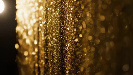 Golden Glitter Sparkling and Flowing Down in Vertical Motion - Powered by Adobe
