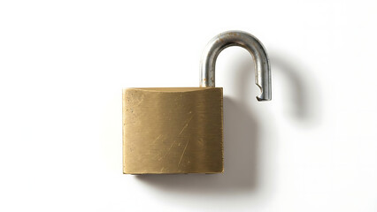 Naklejka premium Golden Padlock Unlocked on a White Background Symbolizing Security and Access