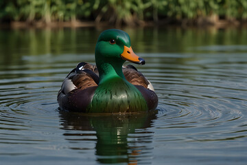 Emerald duck on the lake
