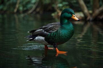 duck on the dark forest