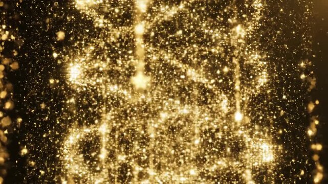 Abstract gold glittering light strings on black background for design