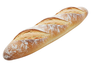 Freshly baked traditional french baguette bread with a golden crust, isolated on transparent background