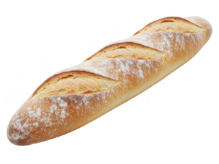 Freshly baked traditional french baguette bread with a golden crust, isolated on transparent background