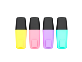 Four pastel colored highlighters isolated on transparent background