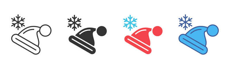 Christmas Hat Icon Set. Designed In Multi Style