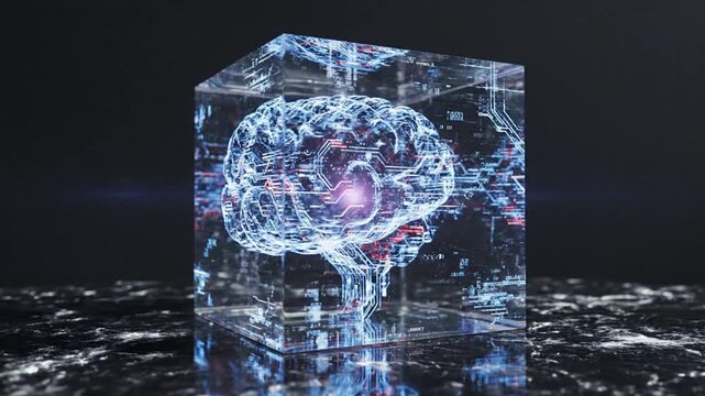 Abstract three dimensional crystal cube with energy core illustration artistic modern design for science background