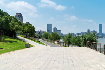 City square platform and panoramic view of the city