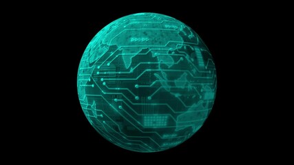 Cyan color rotating hi-tech planet in galaxy hi-tech design loop able black technology background - Powered by Adobe