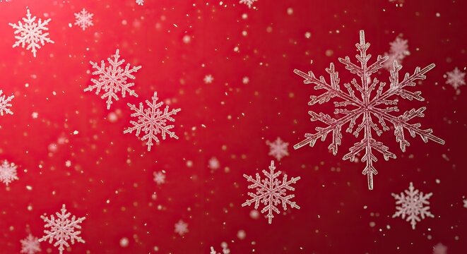 Snowflakes falling against a red background.
