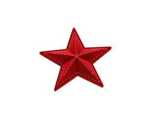 Fototapeta premium A single, vibrant red fivepointed star patch with visible stitching, isolated on transparent background