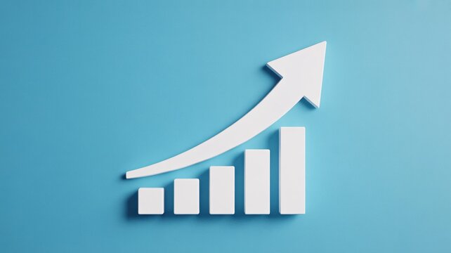 Rising Growth Chart Icon on Blue Background