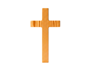 Golden wooden cross isolated on transparent background
