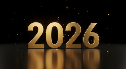 Golden 2026 numbers with sparkling effects on black background