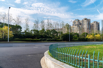 Empty urban road and buildings in the city