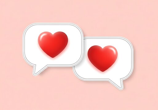 Love message bubbles on light pink background, social media concept