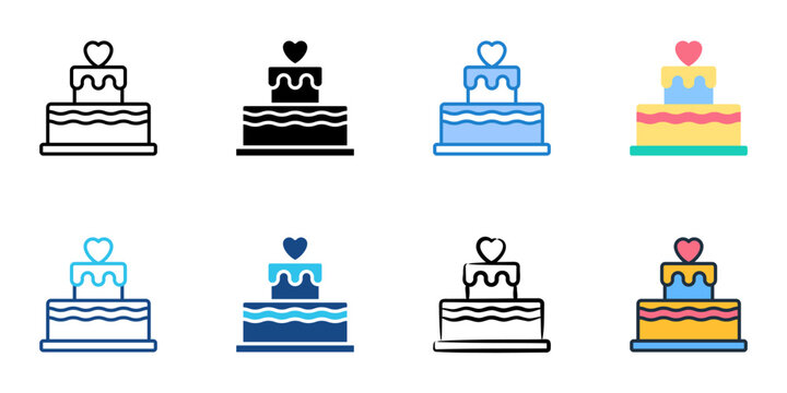 Cake icon set multiple style vector collection. Editable Stroke 
