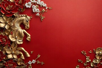 Luxury Red & Gold horse Background with Copy Space