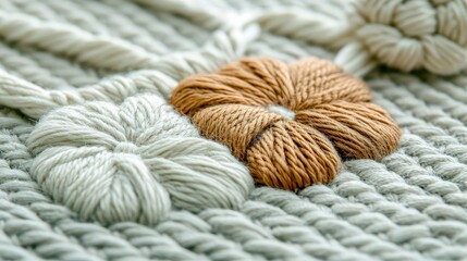 Close-up of embroidered flowers on a textured fabric surface, showcasing detailed craftsmanship and natural textures.