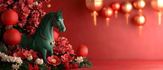 Green horse with Orchids & Lanterns for New Year Celebrations