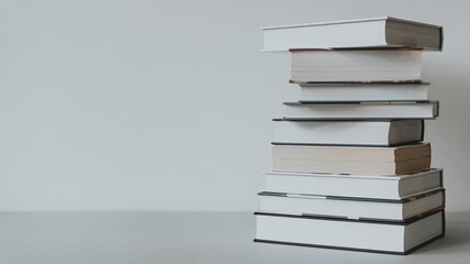 Stack of Books on Minimal Desk with Neutral Background