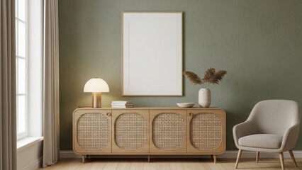 Fototapeta premium Modern living room with a stylish sideboard and armchair