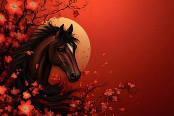 Elegant horse & Lantern Poster for 2026 New Year