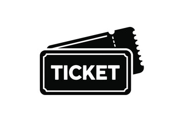 Black and white graphic of two overlapping tickets with the word T I C K E T entry admission