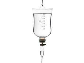 Medical intravenous iv drip bag with fluid isolated on transparent background