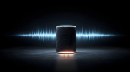 Smart speaker with glowing lights and sound waves offers a futuristic audio experience and seamless home automation, ideal for tech enthusiasts