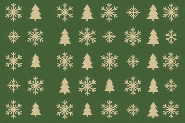 Repeatable Seamless Christmas Pattern Background with Beige Snowflakes and Pine Trees