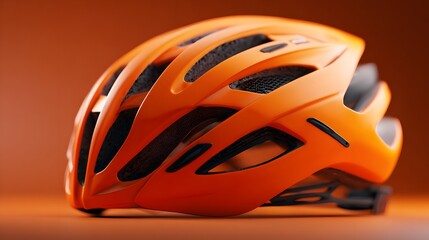 Vibrant orange bicycle helmet offers stylish safety for outdoor adventures and fitness campaigns, promoting health and protection with a modern design