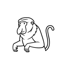 Line Art Illustration of a Proboscis Monkey