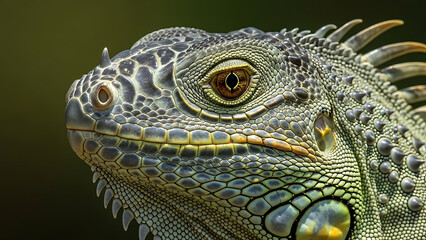 Fototapeta premium Close-up of a Green Iguana with Detailed Scales and Spikes