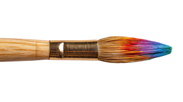 Paintbrush with colorful bristles painting creative ideas, art supplies for artistic expression and imagination