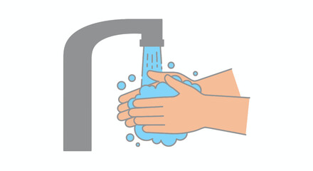 A clear vector illustration depicts a person diligently washing their hands under a running faucet with soap and water, emphasizing hygiene and cleanliness.