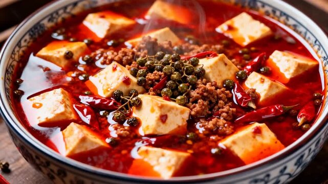 hot spicy sichuan mapo tofu chili oil ground pork perfect for hot and spicy food day