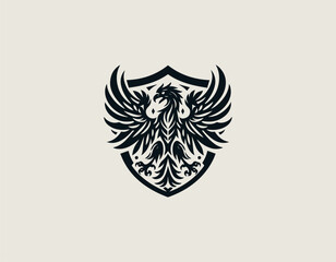 Obraz premium Coat Of Arm Gryphon Shield black vector logo illustration