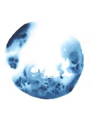 Abstract Watercolor Circle Painting on White Background