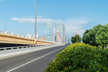 Empty urban road and buildings in the city