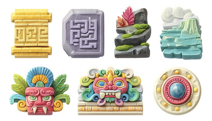 Obraz premium Colorful 3D Mystic Tablets with Textures and Carvings on Transparent Background