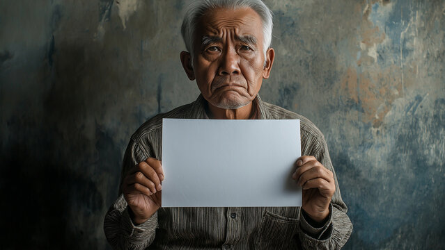 A Asian man elderly person holding a white piece of paper - Powered by Adobe