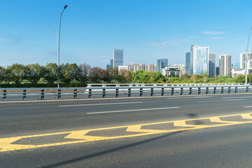 Empty urban road and buildings in the city