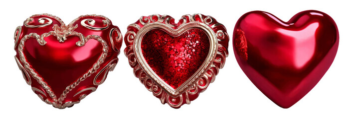 Fototapeta premium Ornate Red Hearts in Porcelain Design with Elegant Details for Decorative Use
