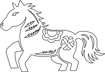 Chinese New Year 2026, the year of the Horse, red and gold line art characters, simple hand-drawn Asian elements with craft (Chinese translation: Happy Chinese New Year 2026, year of the Horse)